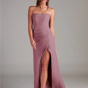 Azazie Purple Strapless Slit Gown Prom